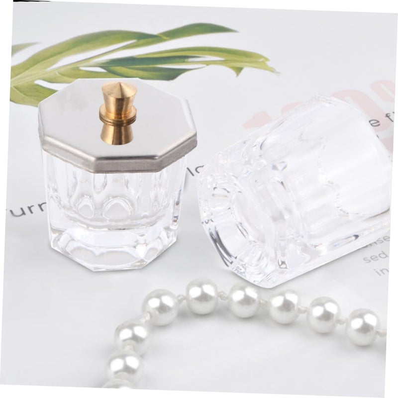 2 Pcs Crystal Nail Art Liquid Powder Container Cups With Lids Salon Decor - Image 3